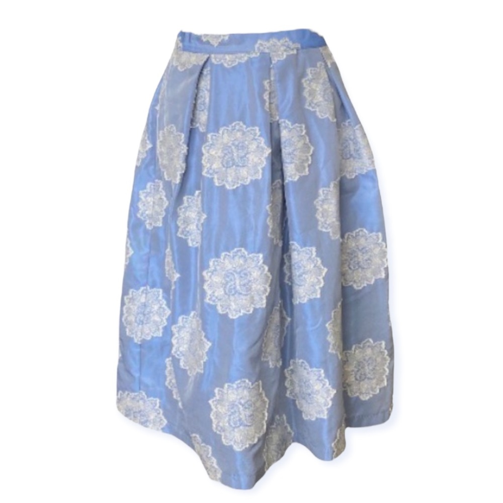 Topshop Blue Iridescent Floral A Line High Waist Skit size women's 4